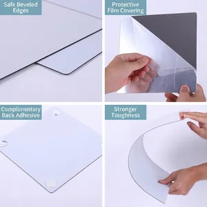2mm thick acrylic self-adhesive mirror tiles with safe edges and flexible material