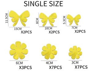 Detailed size chart for mirror acrylic flower and butterfly wall stickers set