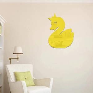 Modern swan wall mirror sticker in bright yellow with crown design for home decor