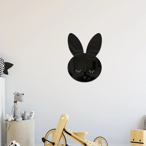 Cute cartoon bunny mirror wall sticker in black acrylic for nursery and kids room decor