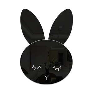 Close-up of a black cartoon bunny wall mirror with a high-reflectivity acrylic surface