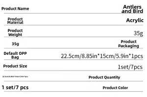 Detailed specifications table for acrylic antler and bird DIY wall mirror stickers