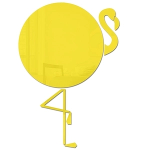 Yellow flamingo acrylic mirror wall sticker with reflective finish and modern minimalist design