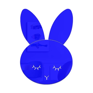 Blue rabbit cartoon wall mirror sticker with closed eyes and eyelashes for home decor