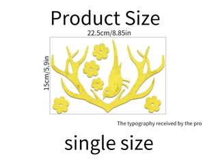 Detailed dimensions of yellow antler mirror wall stickers with birds and floral elements