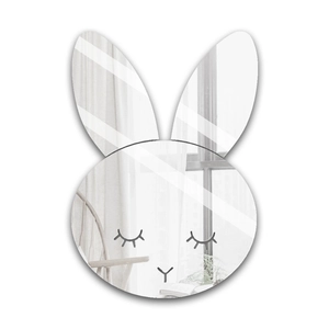 Cartoon bunny mirror wall sticker with cute closed eyes for kids bedroom and bathroom decor