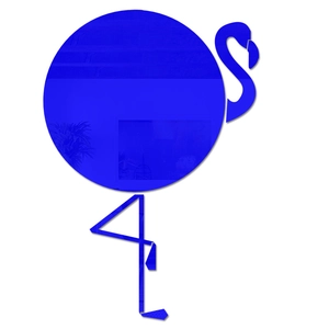 Detail of flamingo mirror wall sticker in klein blue acrylic with reflective finish