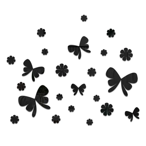 Detail of DIY mirror acrylic wall stickers set featuring black butterflies and flowers