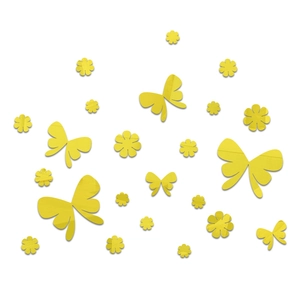 Mirror effect acrylic wall stickers with yellow flower and butterfly patterns for decor