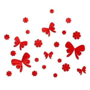 Detailed view of 3D red acrylic mirror butterfly and flower wall stickers set