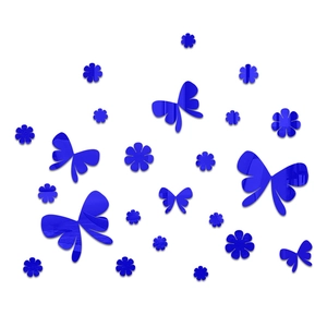 Detailed view of blue mirror acrylic flower and butterfly wall stickers with 3D effect