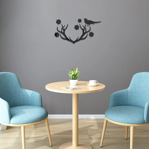 Modern black 3D acrylic wall decal featuring elegant deer antlers and a small bird