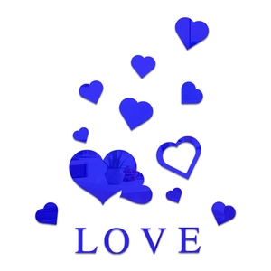 Adesivi murali cuore specchio acrilico blu con lettere LOVE per decorazione