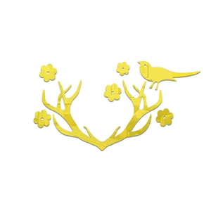 DIY creative yellow antler acrylic mirror wall stickers with bird and floral decor