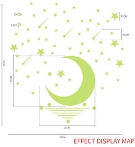 Detailed size specifications for DIY luminous moon and star fluorescent wall stickers