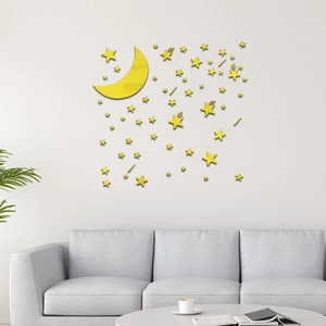 DIY yellow acrylic mirror moon and stars wall stickers for modern living room decor