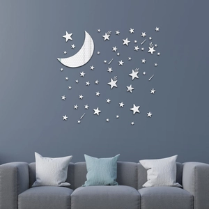 Acrylic Mirror Wall Sticker Moon Stars Meteor Design DIY 3D Decal For Living Room Bedroom Kids Room Home Decor