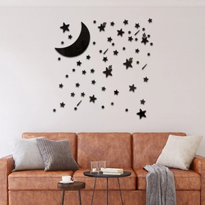 Black acrylic moon and stars mirror wall sticker set for DIY home decoration