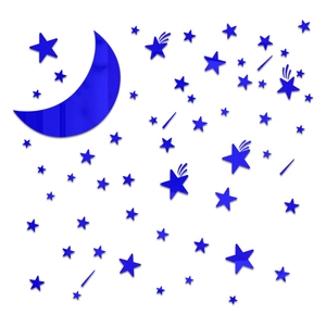 Detailed blue acrylic mirror wall stickers featuring crescent moon and stars for home decor