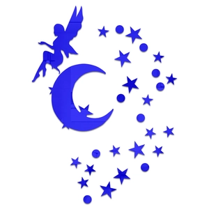 Blue acrylic mirror wall stickers featuring fairy, crescent moon, and stars silhouettes