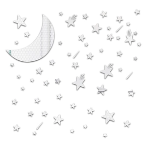 Silver mirror acrylic wall sticker set with moon and stars for home DIY decoration