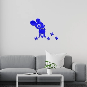 Blue acrylic mirror deer wall stickers with flowers for kid's room and living room decor