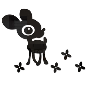 Close-up of black deer mirror wall sticker set with reflective acrylic surface finish
