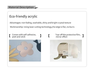 Eco-friendly acrylic mirror stickers featuring floral and animal shapes with adhesive backing