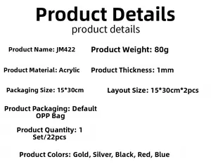 Specifications for 22-piece acrylic clover mirror wall stickers in 5 colors, 1mm thickness