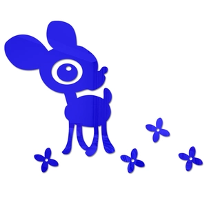 Detail of blue acrylic deer wall sticker with mirror finish for kids bedroom decor