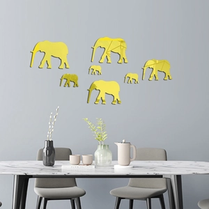 Macro detail of acrylic elephant mirror wall stickers with golden reflective finish