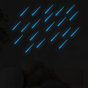 Luminous meteor wall stickers for bedrooms showing glowing blue light in dark room