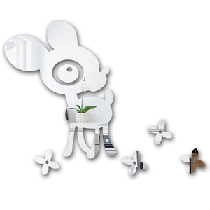 Detailed mirror view of cute deer and flower acrylic wall stickers on a clean white background
