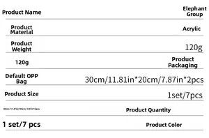 Detailed specification chart for 7-piece acrylic cartoon elephant mirror wall stickers