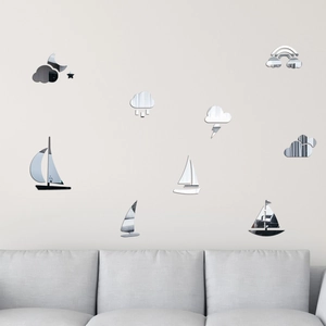 Acrylic Sailboat Mirror Wall Stickers Modern DIY Weather Cloud Moon Star Rainbow Decorative Decals For Home Living Room Bedroom