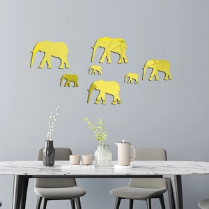 Golden elephant silhouette mirror acrylic wall stickers for modern living room decor