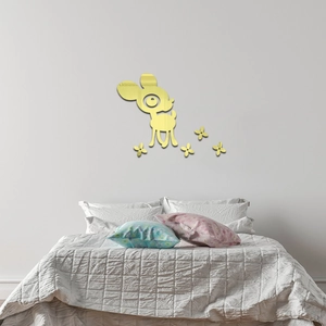 Cute deer acrylic mirror wall decal with golden finish for kids room home decoration