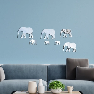 3D Cartoon Elephant Mirror Wall Sticker Set Acrylic Self-Adhesive Removable Mural For Kids Room Living Room Home Decor