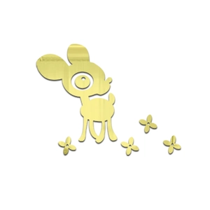 Cute golden deer acrylic mirror wall sticker with flower accents for kids room decor
