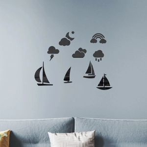 Sailing boat and weather theme acrylic mirror wall stickers for home decoration