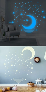 Stickers muraux lune et étoiles fluorescents avec effet de lueur jour et nuit