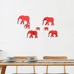 7-piece set of red acrylic elephant mirror wall stickers for modern home wall decor