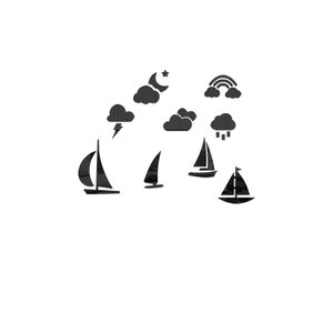 Detail view of black acrylic mirror wall stickers featuring sailing boat silhouettes
