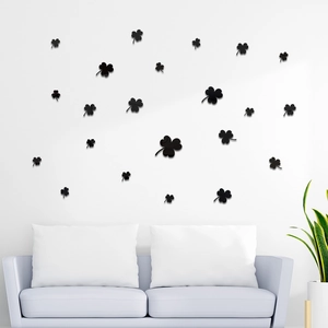 Modern black acrylic clover mirror wall decals set for living room and bedroom home decor