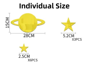 Detailed size chart for yellow acrylic planet and star mirror wall stickers