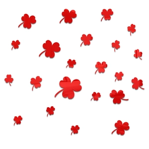 Detail of red acrylic mirror shamrock wall stickers with reflective surface for DIY home decor