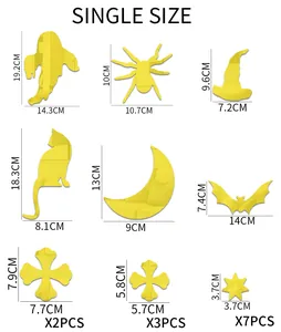 Size chart showing dimensions of Halloween ghost and bat acrylic mirror wall stickers
