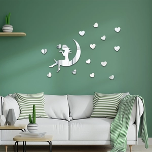 3D Mirror Wall Stickers Acrylic DIY Home Decoration For Living Room Bedroom Moon Girl Heart Shape Reflective Surface Art Wall Decals