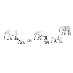 Detailed view of a six-piece 3D elephant family mirror wall sticker set for room decor