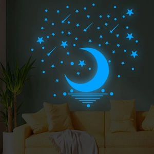Stickers muraux lune et étoiles bleues lumineuses pour déco chambre enfant DIY